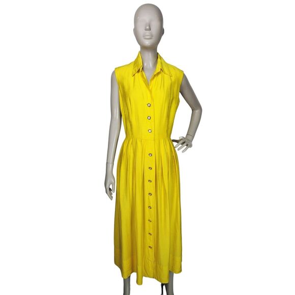 Vintage 50s 60s McMullen Yellow Sleeveless Button-Down Maxi Sun Dress - Picture 8 of 9